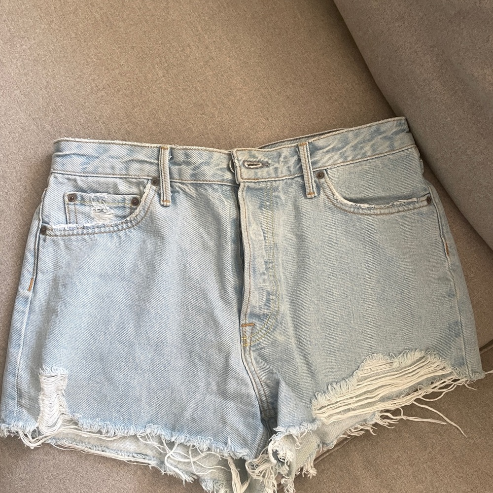 GRLFRND Faded Blue Distressed Jean Shorts